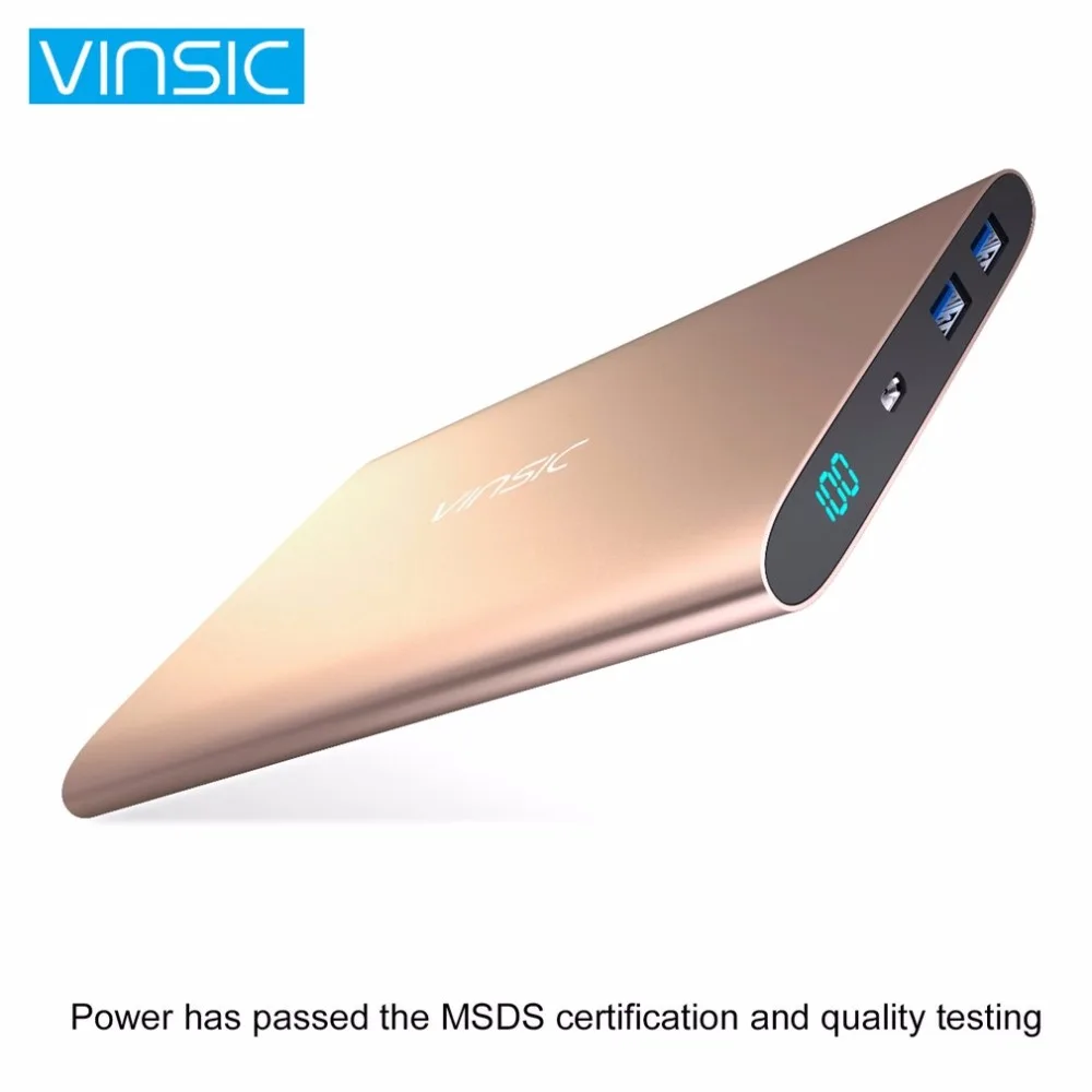 

VINSIC 20000mAh Powerbank Extenal Battery Pack Portable Power Charger Fast Charger Universal Power Bank LED Display Accessories
