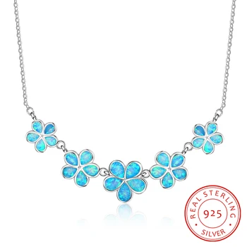 

Pretty Synthetic Blue Fire Opal Flower Shaped Sterling 925 Silver Necklace