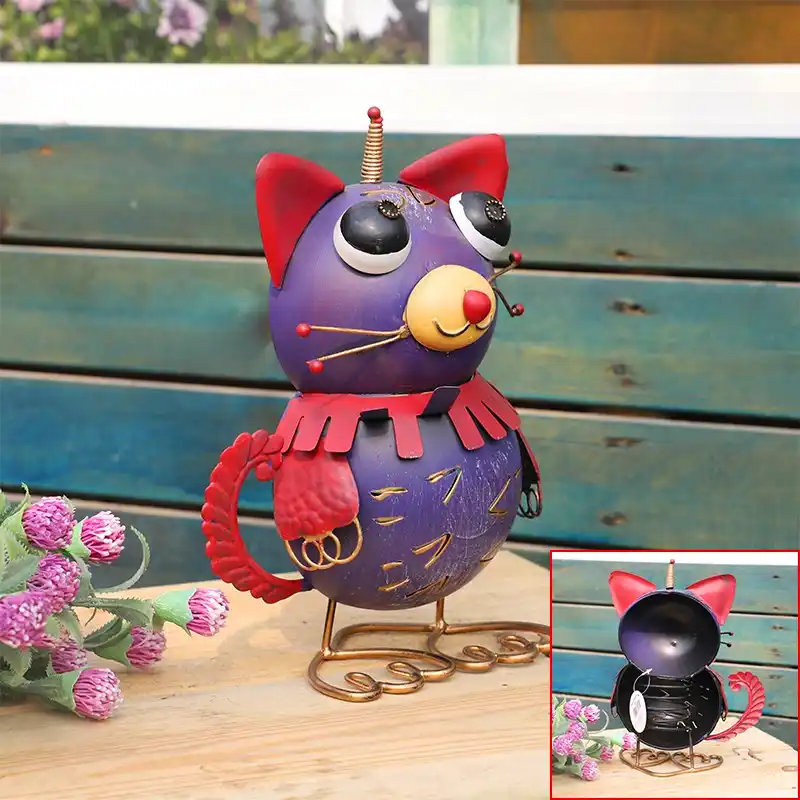Iron Metal Wrought Parrot Owl Cat Dog Animal Garden Statues