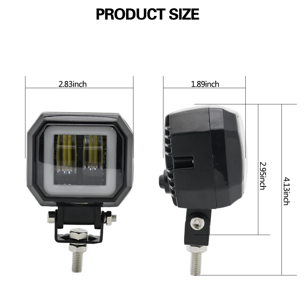 2PCS 12V 24V 6500K 20W Waterproof Square Round LED Angel Eyes Light Bar Offroad Car Boat Led Work Light Fog Light (29)