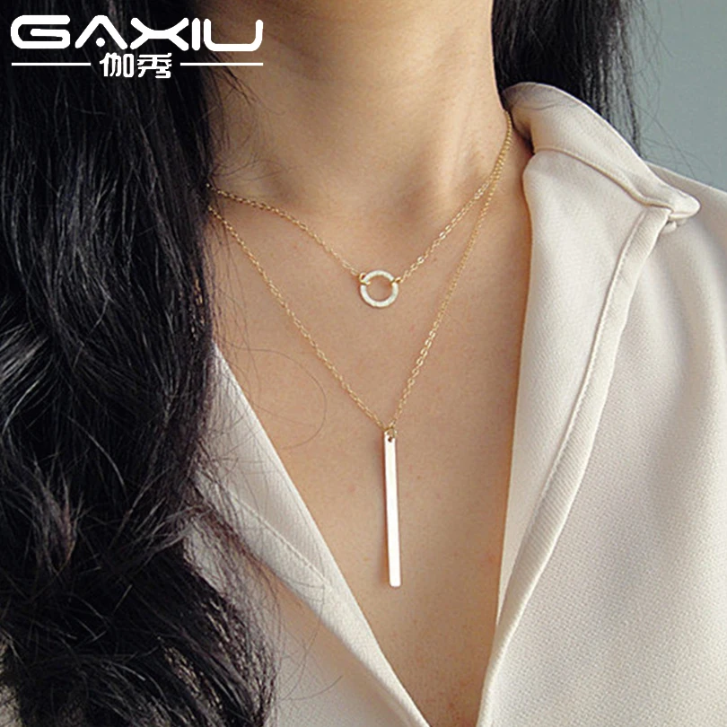 

Geometric Round Double Layered Necklace For Women Gold Silver Color Minimalist Pendant Necklace Female Jewelry Collier Femme