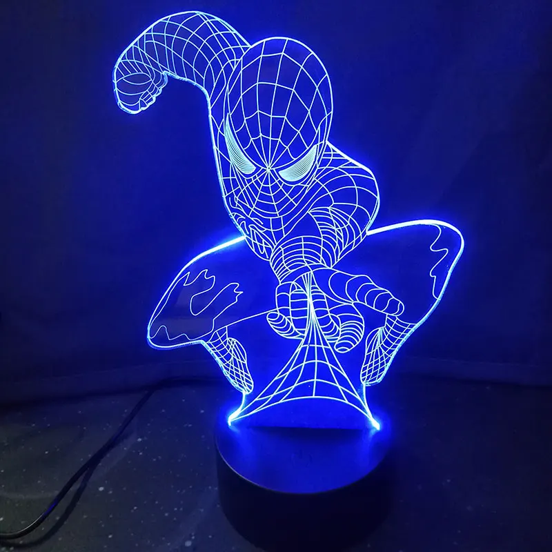 Рождественский подарок супергерой Человек-паук 3D настольная лампа Оптическая иллюзия Ночной светильник 7 цветов меняющая настроение лампа Человек-паук настольная лампа