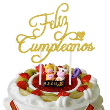 

New Spainish Feliz Cumpleanos Cake Toppers Russian Happy Birthday Love Heart Maple Leaf Cake Flag Birthday Party Cake Decor