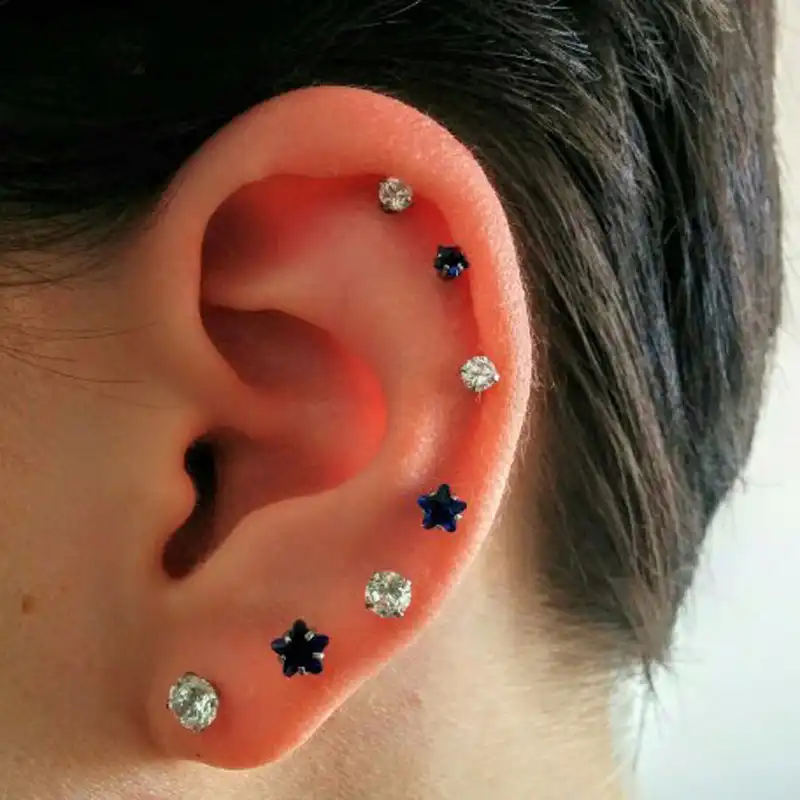 Aomu 2pcs Lot Star Prong Set Zircon Ear Cartilage Piercing Tragus Helix Studs Piercing Body Jewelry 16g Stianless Steel Earrings
