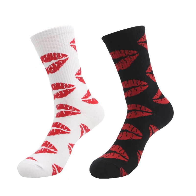 Новые модные милые длинные носки из красных губ поцелуй узор для мужчин женщин скейт хип хоп street Fixed gear черный и белый Sox