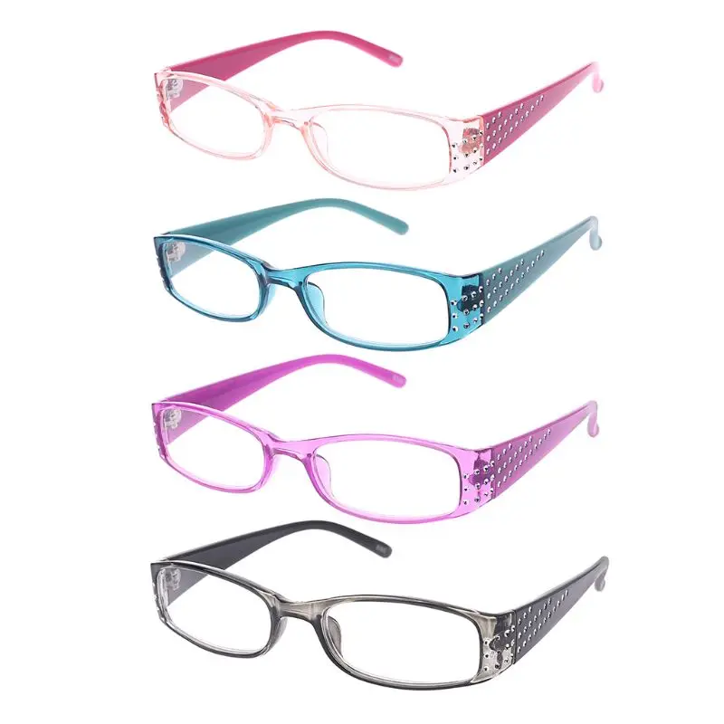 Fashion New Women Female Simple Vintage Reading Glasses Rectangular Frame Spring Hinges Rhinestone+1.0/+1.5/+2.0/+2.5/+3.0/+3.5