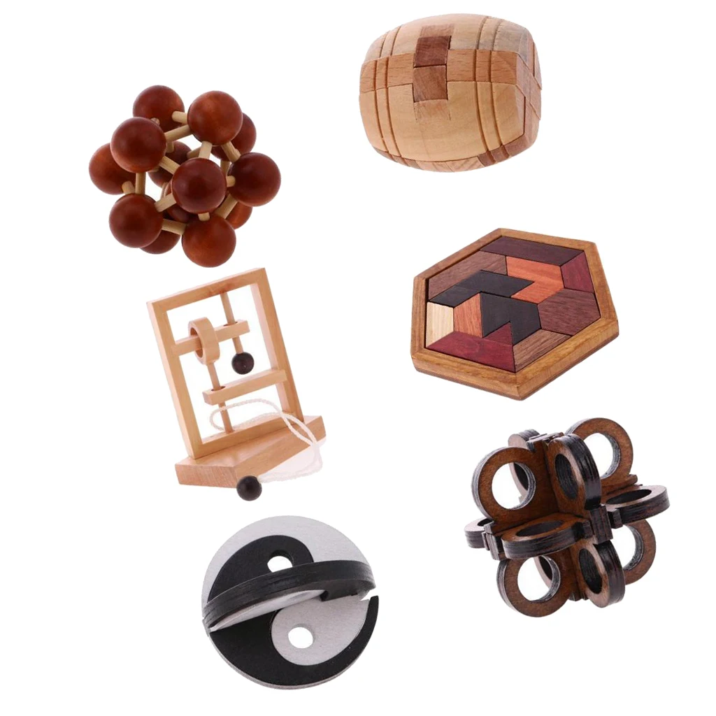 6 Pieces A Set Kids Wooden Intelligence Toy Chinese Wooden Educational  Intelligence  Toy Brain Teaser Game Kids Wood Toys