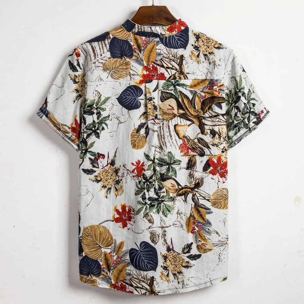 Summer Mens Shirt chemise Ethnic Short Sleeve Casual Cotton Linen Printing Hawaiian Shirt Men Blouse camisa masculina streetwear