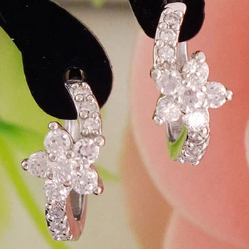 

Women's Cubic Zirconia Flower Silver Plated Huggie Earrings Jewelry C7CZ