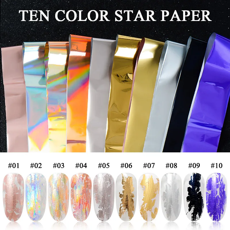 Rose Gold Holographic Nail Foils Starry Sky Glitter Nail Stickers Decals Art Transfer Stickers Gold Laser Paper Nail Art Tips