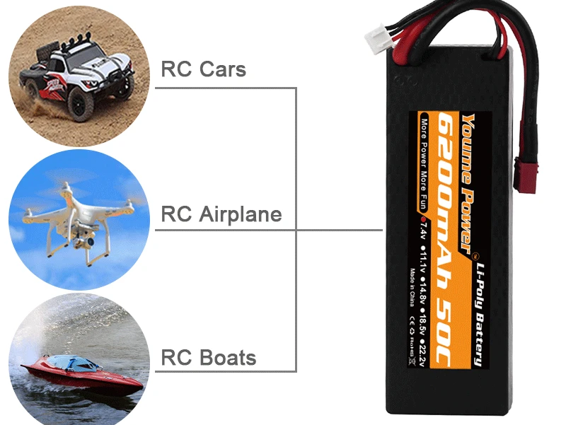 YOUME 7,4 V 6200mAh Lipo батарея 2s lipo 50C с штекером Deans XT60 XT90 trx разъем для Traxxas 1:8 1:10 RC автомобиль грузовик вертолет