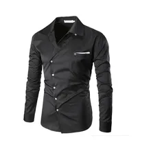 Европейский и американский стиль нерегулярные модные для мужчин белая рубашка с длинными рукавами косые двери