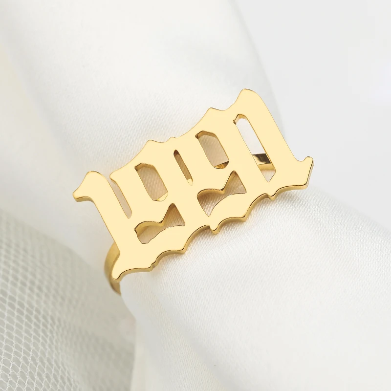 

Custom Old English Number 0 1 2 3 4 5 6 7 8 9 Date Year Ring Stainless Steel Adjustable Ring Best Friend Gifts Anillos Mujer bff