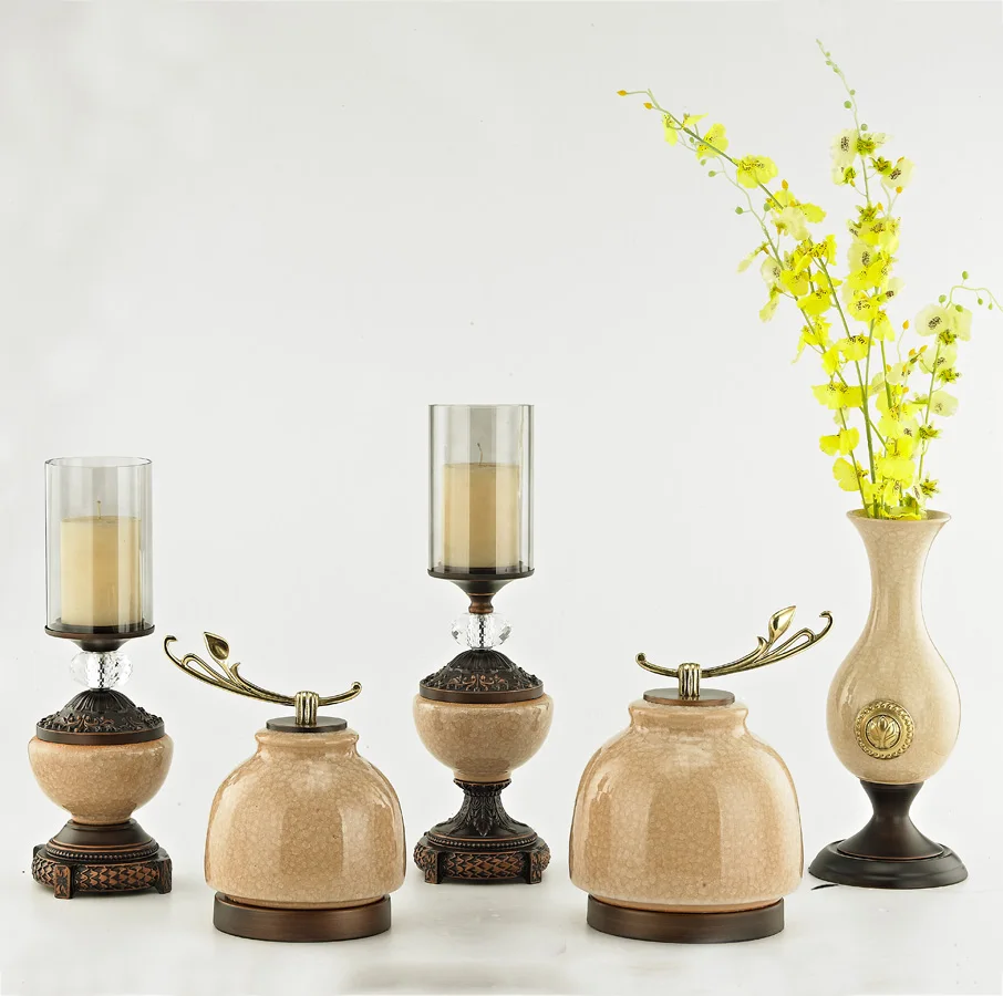 Creative Candle Holders Flowers Glass Vase Ceramic Ornaments Copper