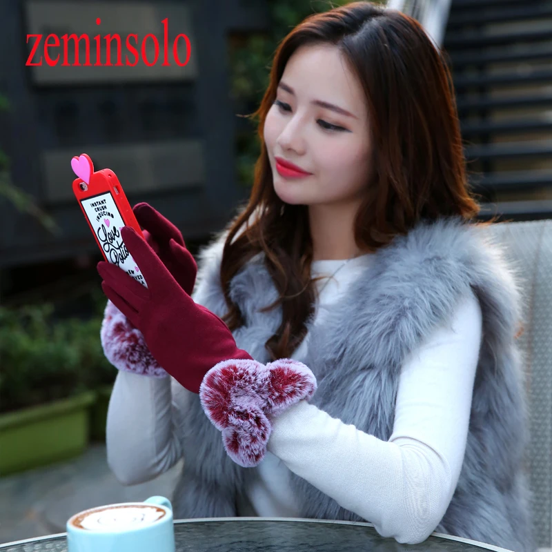 Fashion Female Gloves For Touch Screens Winter Warm Wrist Hair Gloves Mittens Touch Long Leagher Gloves For Winter Gloves Women 