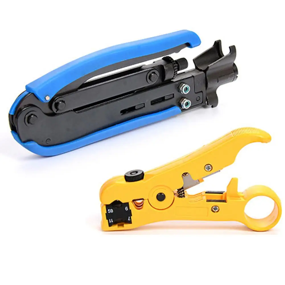 

2Pcs Coaxial Cable Wire Crimper Stripper Compression Repair Electrician Tool Set hot