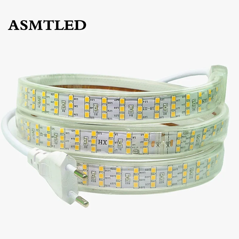 AC 220 V 2835 SMD 276 светодиодный s/m полосы света трехрядные ширина 20 мм белый/теплый белый водонепроницаемый IP67 гибкий светодиодный свет ленты