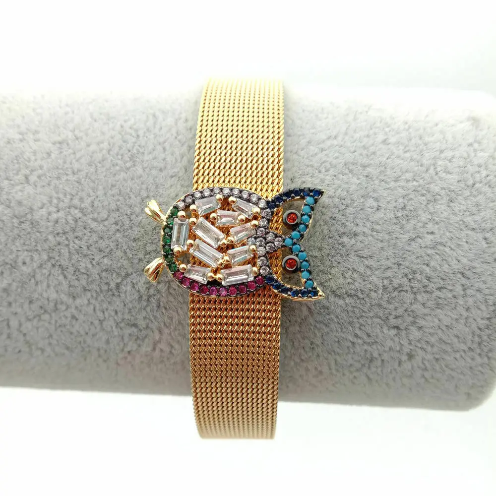 

Micro pave owl connector Cubic Zircon stainless steel bracelet