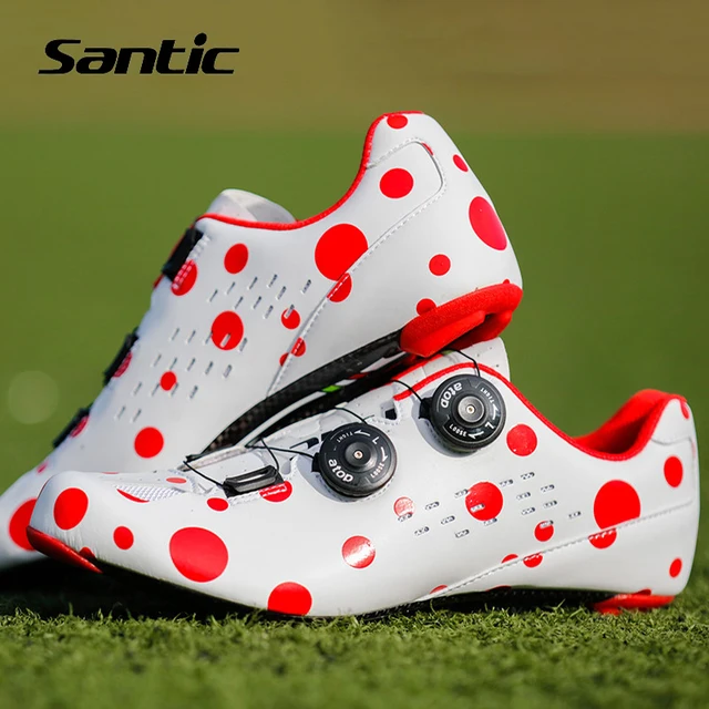 Cheap Santic Pro Road Cycling Shoes Ultralight Carbon Fiber Road Bike Shoes Turn Clasp Closure Bicycle Shoes Zapatillas Ciclismo White