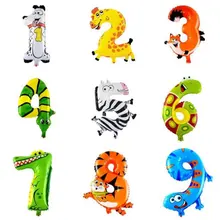 0-9 с цифрами Алюминий пленки воздушный шар 16-дюймовый мультфильм животных с числа из фольги, воздушный шар на день рождения декоративный шар