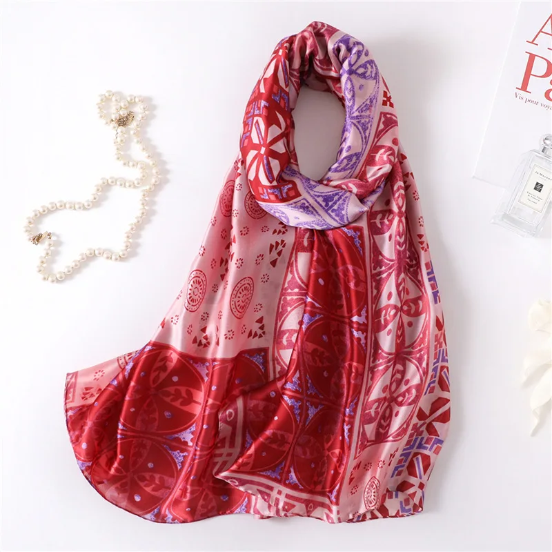 

2019 New Spring Silk Scarf for Women Soft Printed Summer Shawls Wraps Long Pashmina Female Satin Bandana Hijab Scarf Foulard