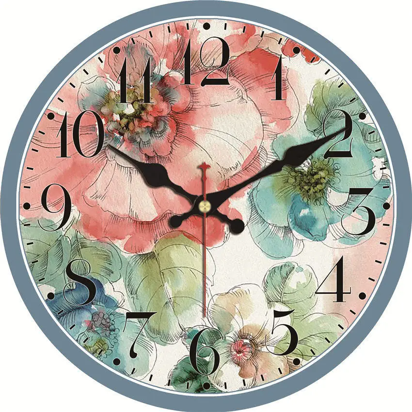 WONZOM Кухня Вино современный стиль деревянные картонные часы, цветы круглые Настенные часы для домашнего декора гостиной не тикающий звук - Цвет: Flower Wall Clock 24