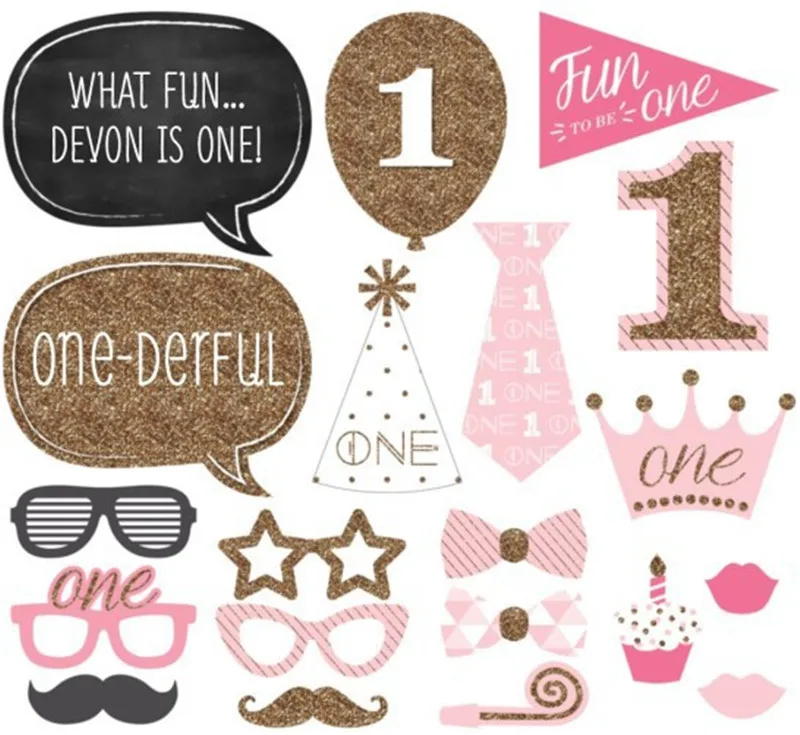 1st Birthday Photo Booth Props Party Decorations First Birthday Baby Girl Decor 1 One Year Old Decor Supplies PT38
