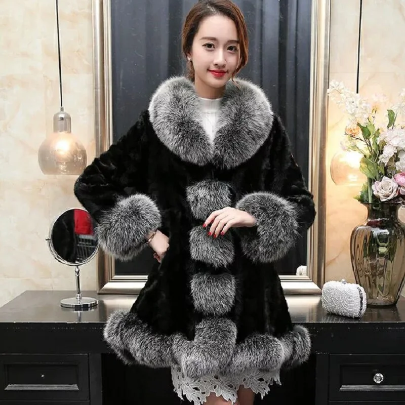

new women coat genuine mink fur jacket with fox fur collar women jacket winter warm clothing european jacket fur jacket