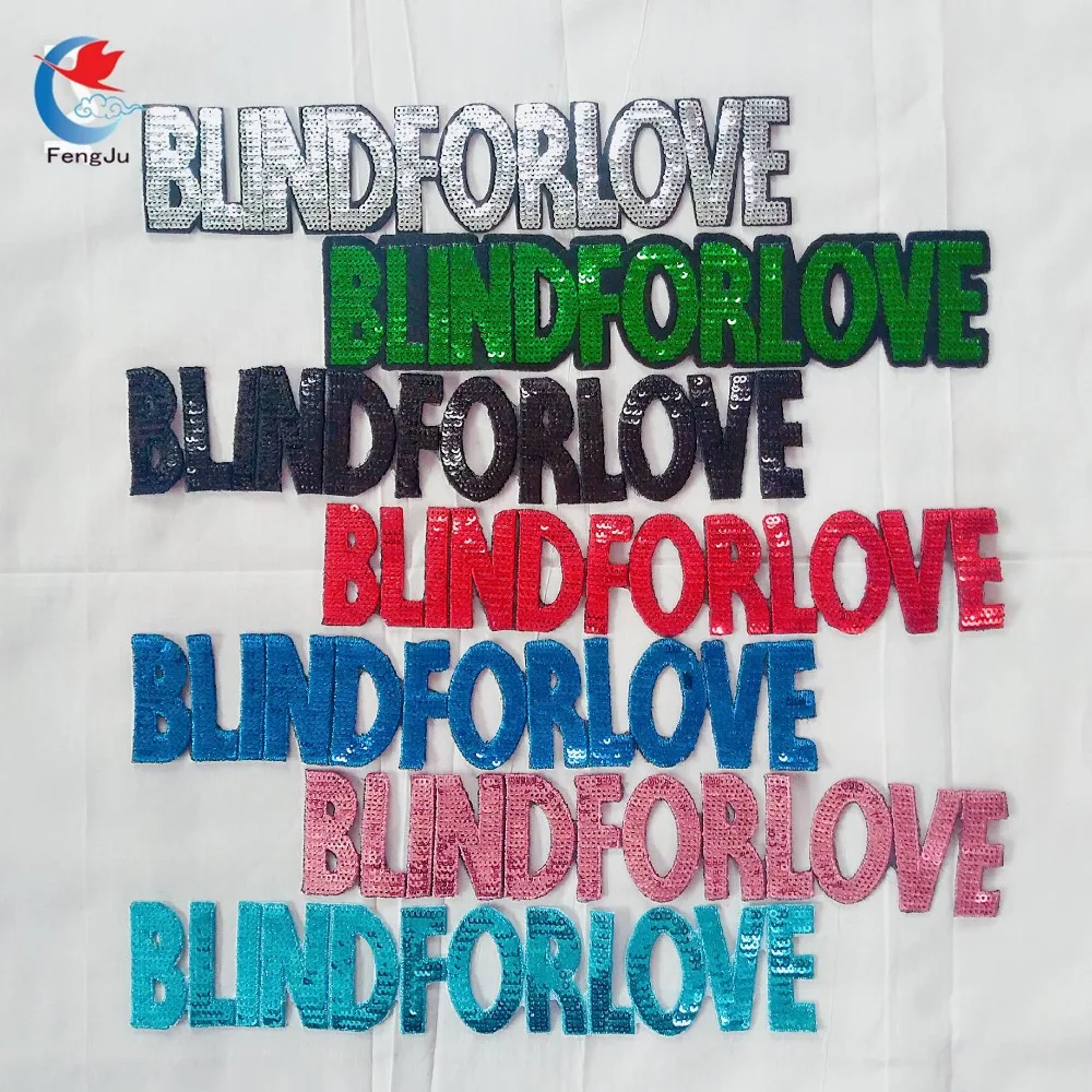 

1pc "BLINDFORLOVE" patches for clothing Strips Sequined Patch Applique Iron on/Sew on decoration fashion DIY Letter Patches