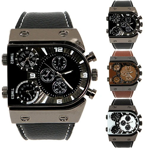 

2016 Men's Fashion Three Time Zones Faux Leather Strap Analog Quartz Wrist Watch