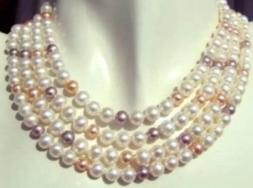 

FREE SHIPPINGWhite Pink Purple 3 colors 7-8mm pearl necklace length 80" +AA AAA