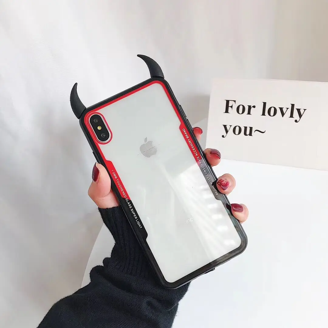 e Милый персональный чехол для телефона с рогом дьявола для iPhone 11 Pro Max XR XS Max 7 8 6S Plus чехол мягкий акриловый прозрачный чехол для телефона - Цвет: e