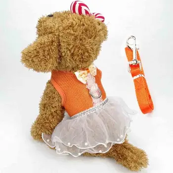 

Cute Small Dog Dress Harness Leash Pet Lace Tutu Skirt Mesh Vest Harness