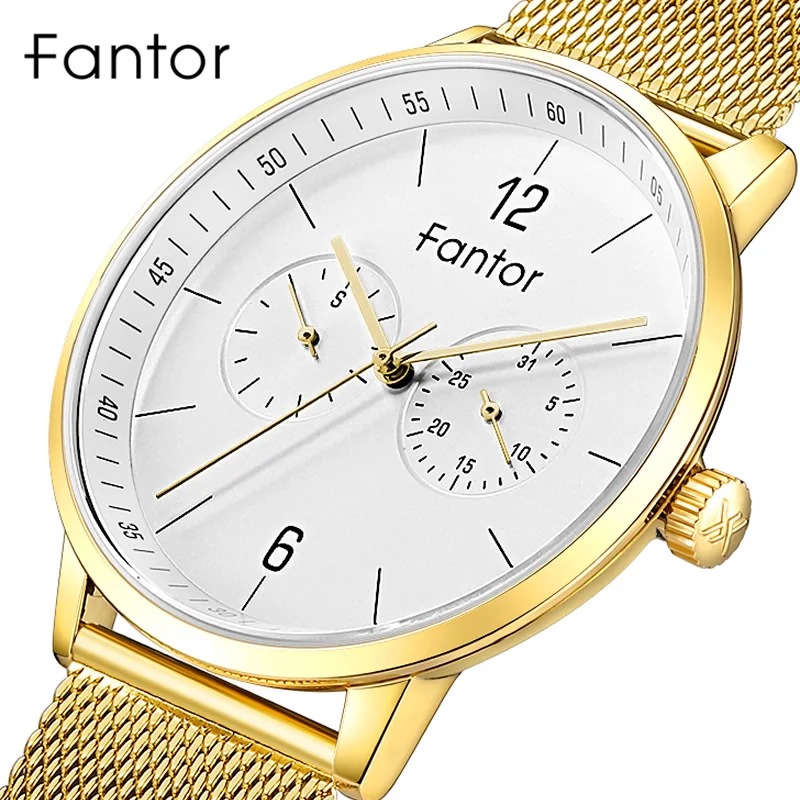 

Fantor Luxury Brand Men's Watch Quartz Chronograph Sport Waterproof Gold Mesh Mens Wristwatch Casual Man Watch Clock 2019 New