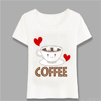 

Coffee Love T-Shirt Women t-shirt Cute Cartoon Coffee Cup Design T Shirt Summer Female Tee Girl Cute Kawaii Tops Harajuku