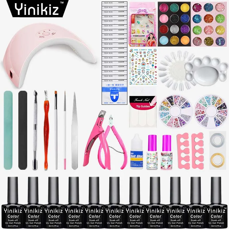 

Yinikiz 36w LED Lamp for Nails 3D Design Acrylic Rhinestone Gel Stickers for Nails 15pcs a Kit Makeup Brush Nail Gel Varnish Set