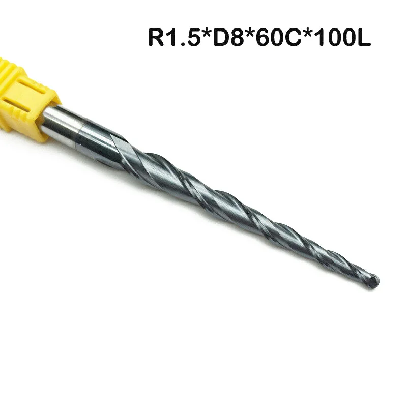 

Taper Ball Nose Precise Tools R1.5*D8*60*100mm 2-Flutes HRC55 End Mill CNC Bit Milling