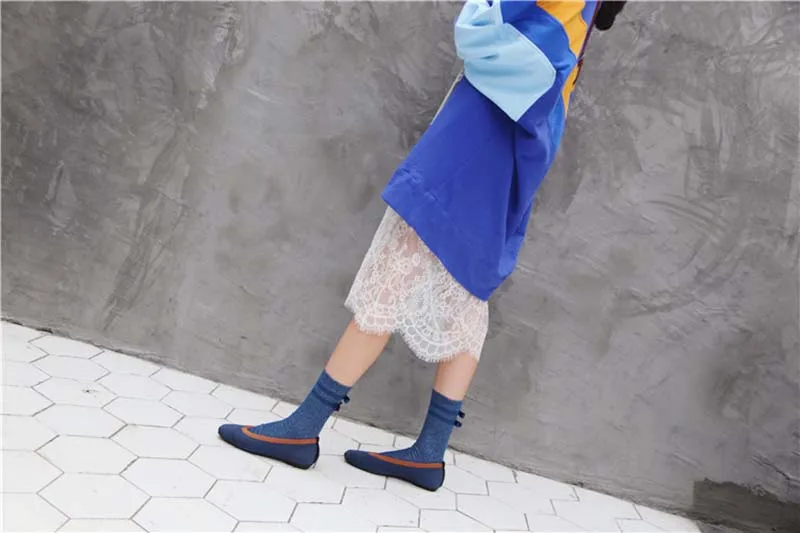 [WPLOIKJD] блестящие Harajuku японский два носки с бантиком ручной работы принцесса носки для девочек для женщин модные теплые стиль Calcetines Mujer Sokken