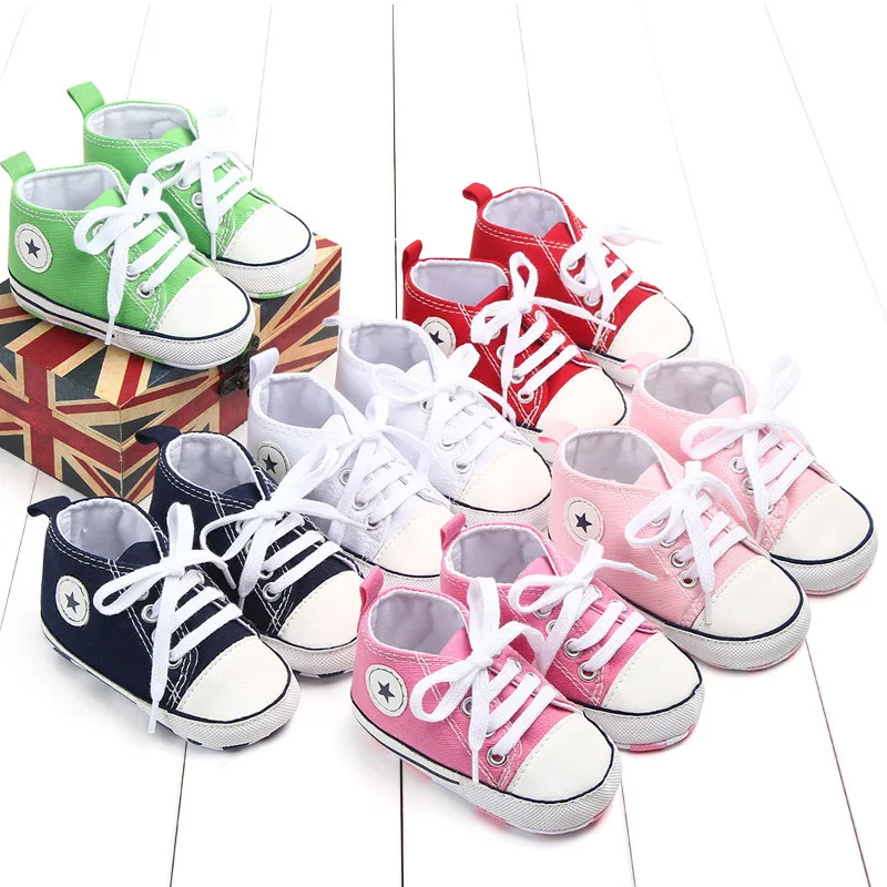 Новые парусиновые классические спортивные кроссовки для новорожденных мальчиков и девочек, обувь для новорожденных, мягкая подошва, противоскользящая детская обувь