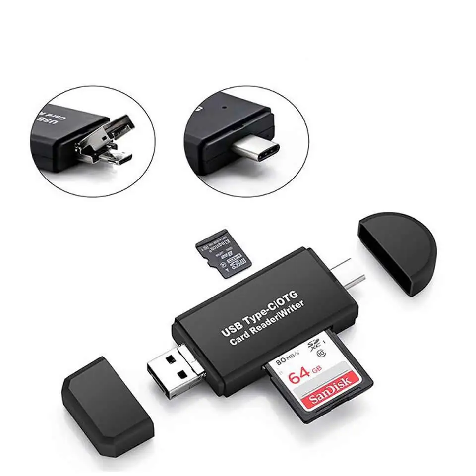 Electop type C Micro USB 3 в 1 OTG кард-ридер высокоскоростной USB2.0 Универсальный OTG TF/SD для Android компьютера удлинители - Цвет: 3 In 1 Card Reader