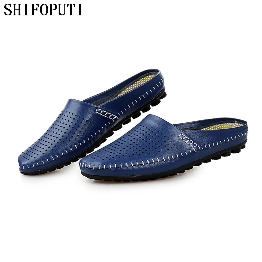 2017 New Summer Fashion Leather Men Flat Shoes British Casual Half ...