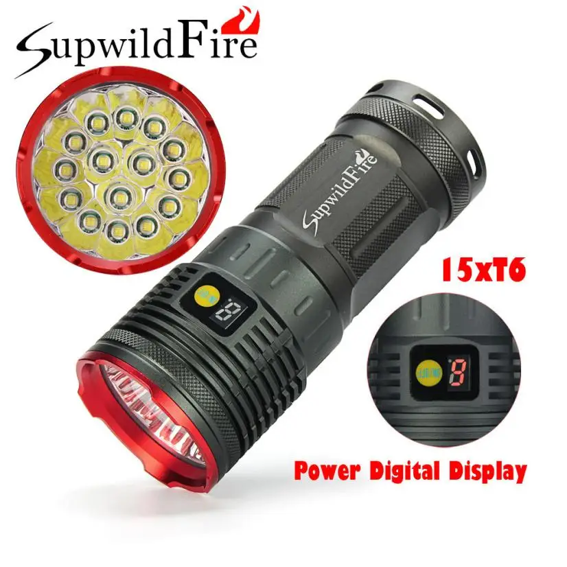 

world-wind#3011 Supwildfire 50000LM 15 x XM-L T6 LED Power Digital Display Hunting Flashligt free shipping