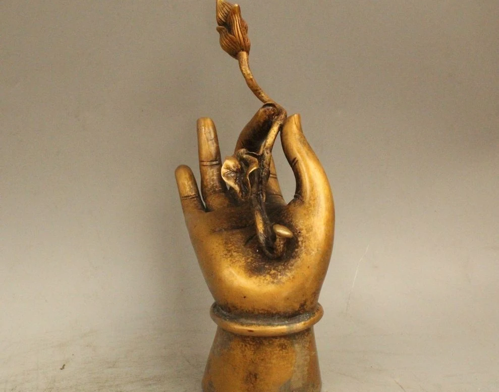 

8"Tibet Tibetan Buddhism Religion Bronze lotus flower Buddha Hand Statue
