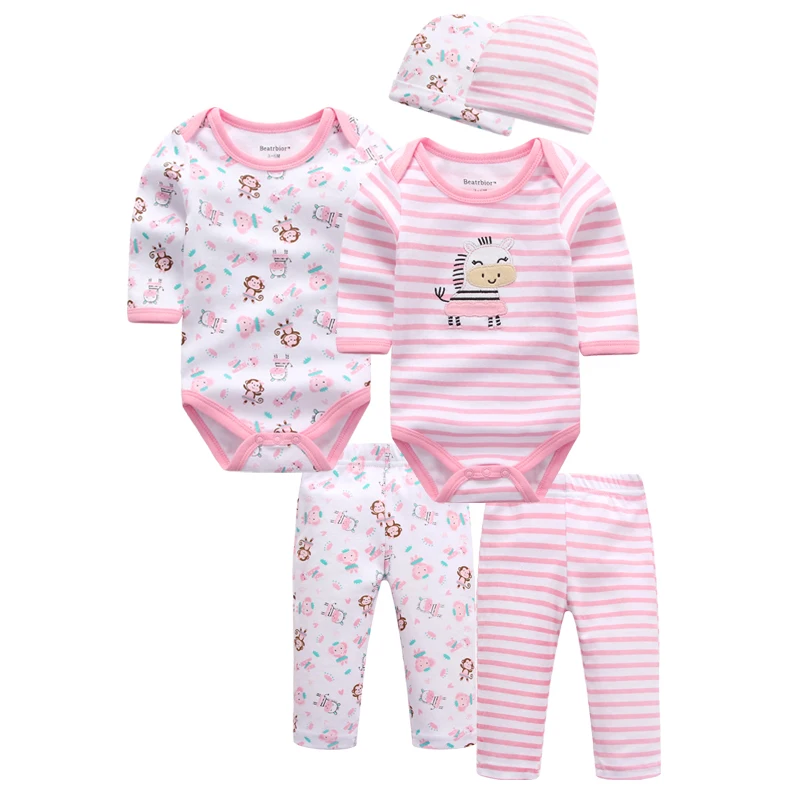 

6pcs/lot Winter Baby Girl Clothes Newborn Toddler Infant Baby Hats 100% Cotton Baby Rompers+ Baby Pants Baby Clothing Sets