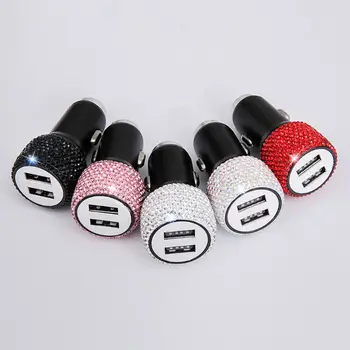 

Dual USB Car Charger Bling Bling Handmade Rhinestones Crystal Car Decorations for Fast Charging Car Decors