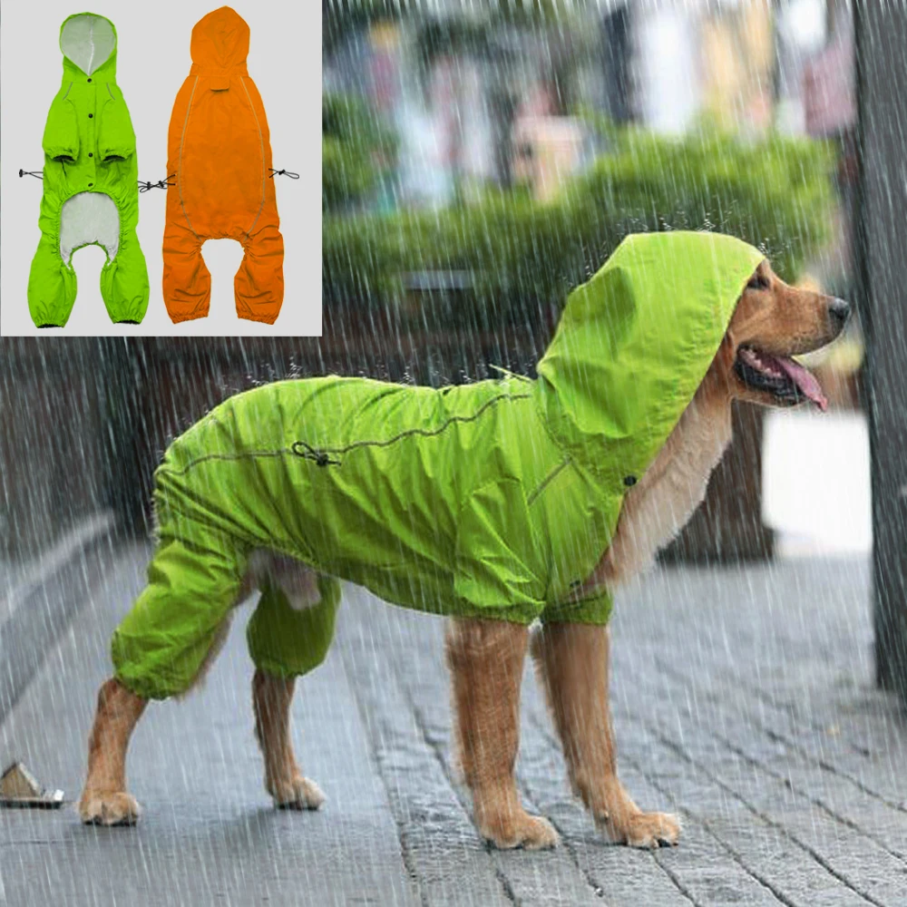 Reflective Pet Dog Raincoat Waterproof Dog Rain Jacket Coat With Hood For Medium Large Dogs Golden Retriever Labrador