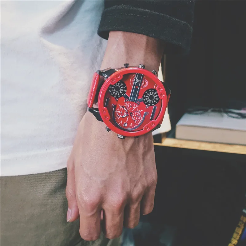 Big Dial Watch Men's Trend European American Creative D Style Same Dual-core Calendar Personality Atmosphere Mens Watch Dropship
