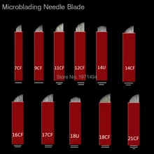 Смешанный размер 100 шт красные ручные микроблейдинг лезвия одноразовая вышивка тату машинка для бровей Иглы для перманентного макияжа ручка