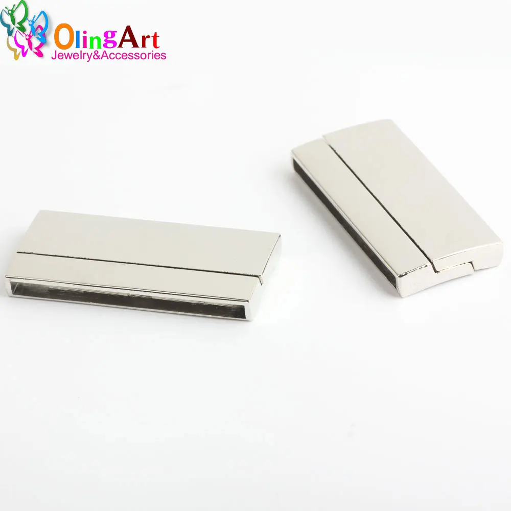 OlingArt 41*19MM 2Pcs/lot Flat magnet buckle silver-color Leather clasps Jewelry Findings DIY Fit 39*3MM cord /bracelet