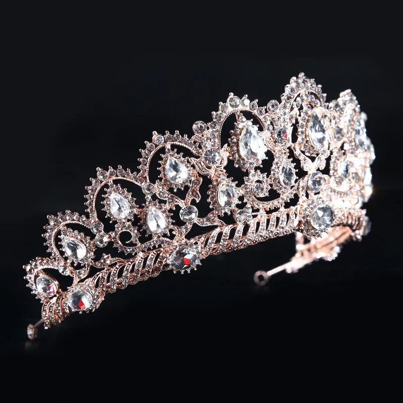 

Tiaras and Crowns Glass Rhinestone Wedding Hair Accessories Tiara Bridal Crown Wedding Tiaras for Bride Hair Ornaments Rose Gold